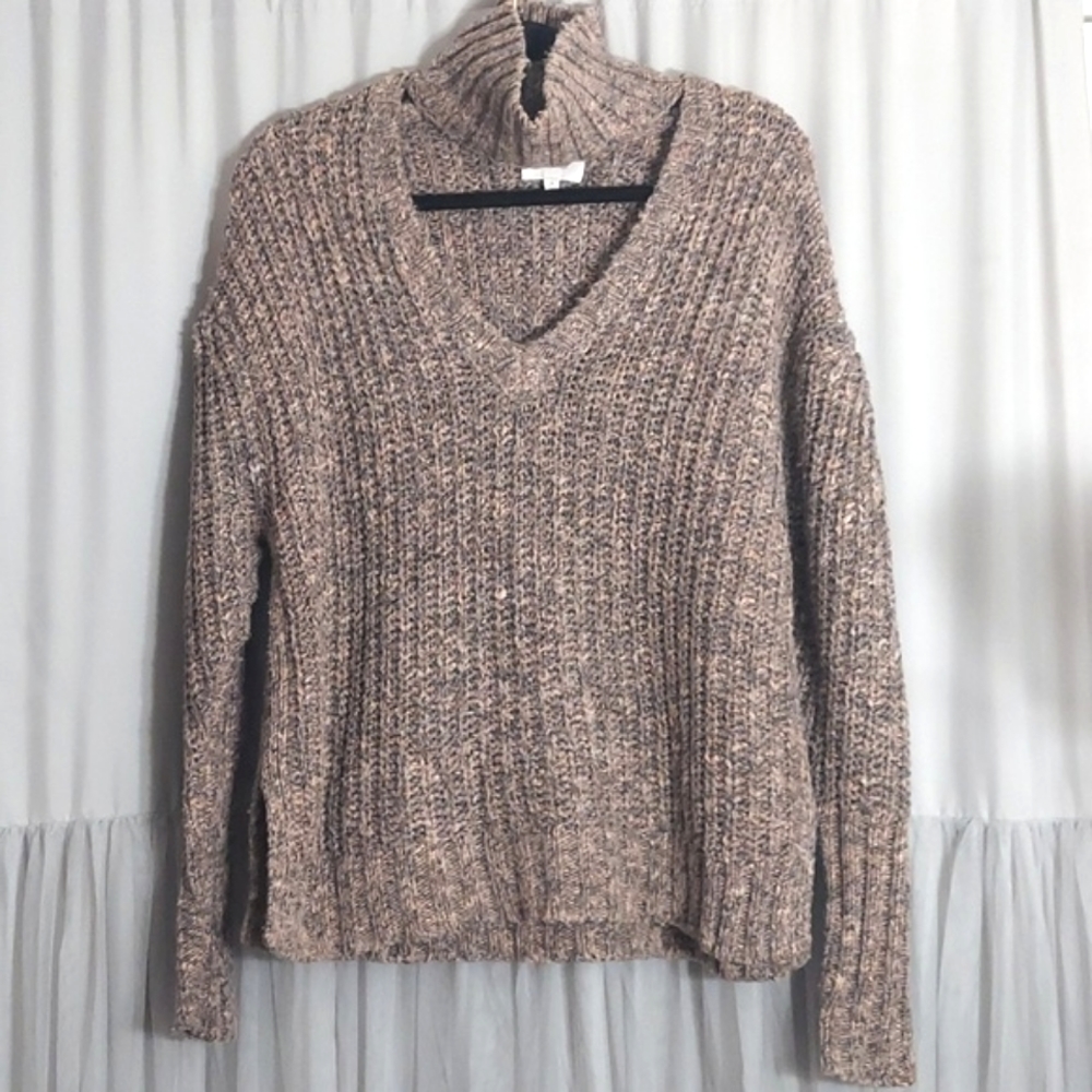 Cinq a Sept Adia Open V Turtleneck Chunky Sweater Sz S
